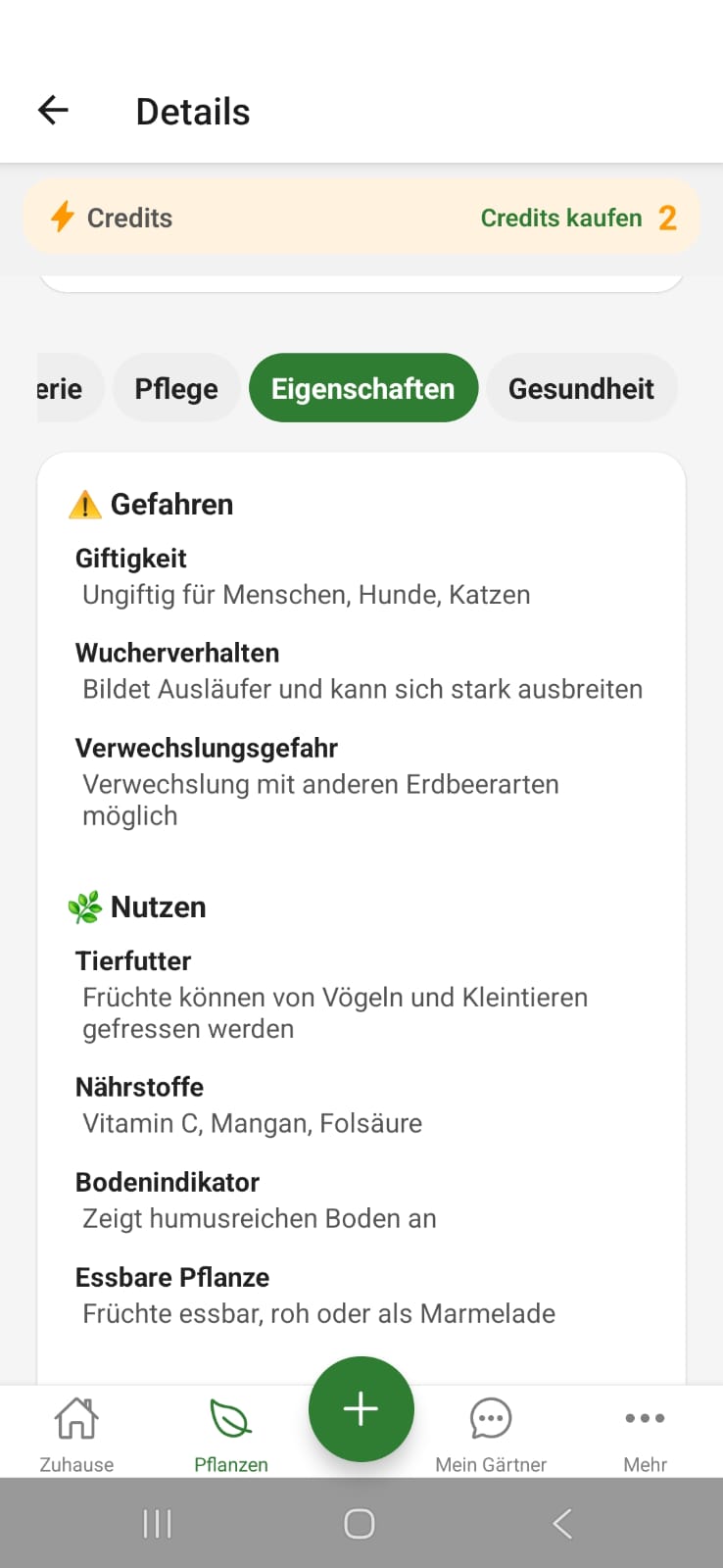 FloraPilot Pflanzendetails mit Eigenschaften und Nutzen