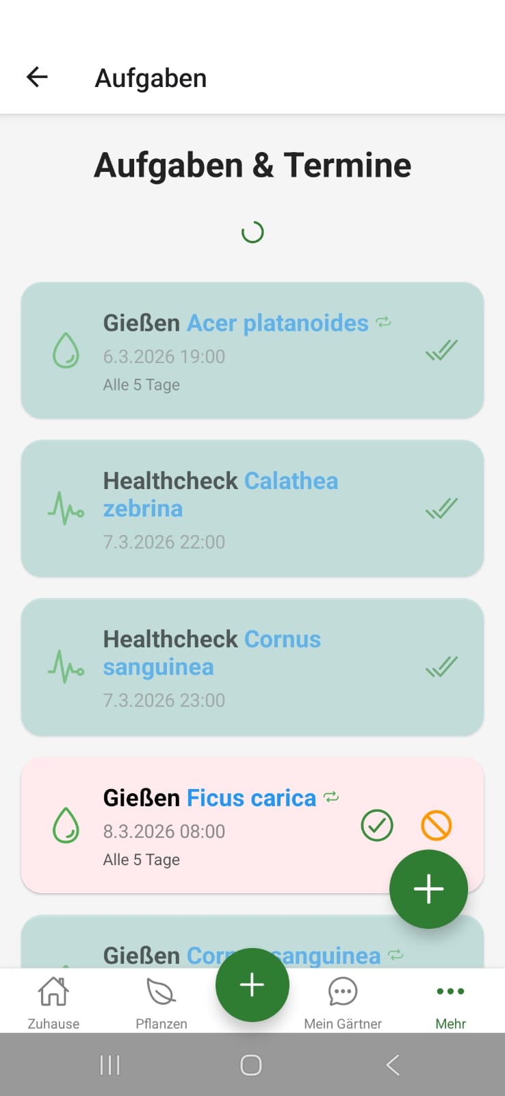 FloraPilot Aufgaben und Termine mit Pflege-Erinnerungen